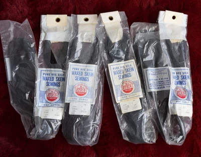 Lot 4 Vintage Utica Pure Dye Silk Waxed Skein Sewings Thread black  brown - Image 1 of 2