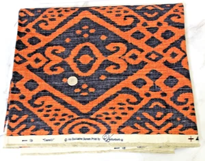 VERVAIN "Castelli" Screen Print Navy/Sienna Linen Fabric Designer Home Dec 1.5yd - Picture 1 of 6