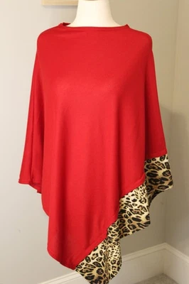 Poncho com acabamento de leopardo leve malha pulôver capa lenço versátil todas as estações - Imagem 1 de 4