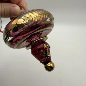 Egyptian Hand Blown Glass Ornament Ruby Gold Trim Etched Gold Accents - Picture 1 of 7