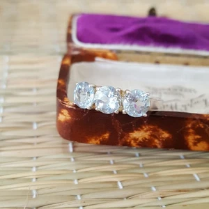 Vintage 925 Sterling Silver Ring, Blue Topaz Trilogy Ring, Size P US 7.75 - Picture 1 of 9