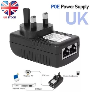 48V UK POE Power Supply POE Injector Adapter Power over Ethernet Wall Plug - Picture 1 of 12