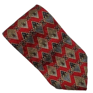 Corbata para hombre PIERRE BALMAIN Paris, roja con gris y dorado, 100 % seda, 4 X 57 - Imagen 1 de 6