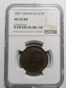 Sarawak Malaysia 1 Cent, 1887, NGC AU 55 BN - Picture 1 of 3