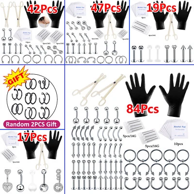 17-47 Pcs Professional Body Piercing Tool Kit Ear Nose Navel Nipple Needles Set - Image 1 of 4