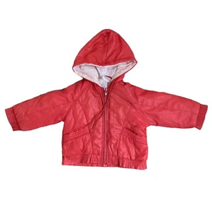 Vintage Little Wishes Size 1 Retro Puffer Zip Up Hooded Jacket Red - Picture 1 of 8