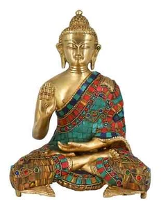Brass Buddha Statue Blessing Murti Home Decor Entrance Office Decor 11 Inch - Picture 1 of 4