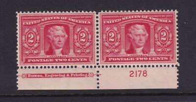 1904 Sc 324 Louisiana Purchase 2c MLH full OG VF plate number & imprint pair (YD - Image 1 of 2