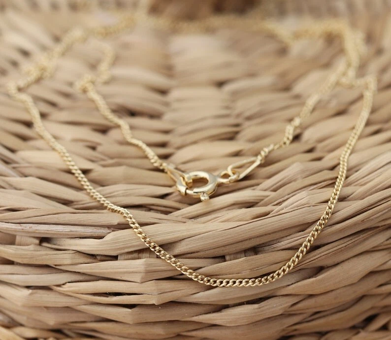 18K Gold Plated Cube Curb 925 Sterling Silver Men & Women Necklace 16-30" Foto 1 de 1