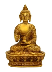 Meditating Lord Buddha Metal Idol Statue Figurine for Home Decor, 5 x 3 x 7 Inch - Picture 1 of 5