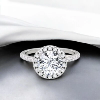  14k White Gold Wedding Ring 2 Ct IGI Certified Lab Created Round Cut Diamond - Image 1 of 4