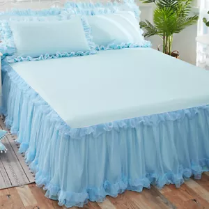 3PCS Tagesdecke Kissenbezug Set Spitze Rüschen Bett Rock Kissen Bettwäsche Heim - Bild 1 von 20