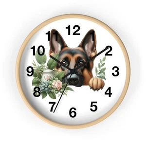 German Shepherd  Dog Art Mans Best Friend Fun Art Wall Clock All Wood Frame  - Picture 1 of 19