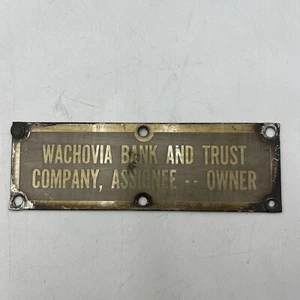RARE VINTAGE WACHOVIA BANK & TRUST COMPANY RAILROAD LOCOMOTIVE TRUST PLATE 7.25" - Picture 1 of 8