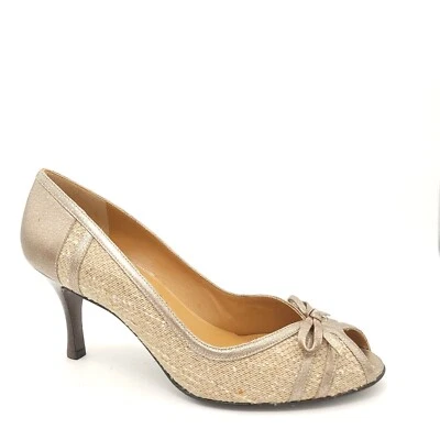 NUEVO Stuart Weitzman Vintage Peep Toe Tacones Mujer 9 Chic Lujo Diseñador Beige Foto 1 de 4