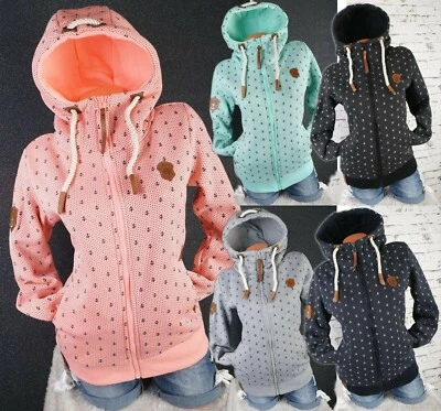 Damen Sweat Jacke Kapuze Hoodie Übergangsjacke Fleece gefüttert Punkte S - 7XL - Bild 1 von 4