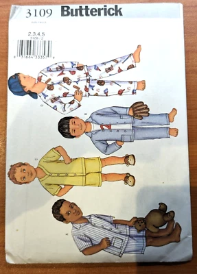 Butterick 3109 Size 2-5 Boys Sleepwear Top Shorts Pants Pajamas Nightwear Uncut - Image 1 of 3