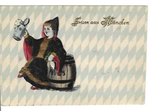 Postal publicitaria alemana Gruss aus Munich niña con piedra de cerveza - Imagen 1 de 2