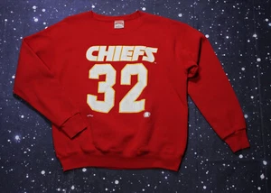 Vintage Marcus Allen #32 Chiefs Red Crew Neck Sweater - Medium - Nutmeg Mills - Picture 1 of 9