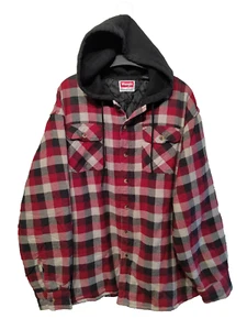 Wrangler Flanell gesteppte gefütterte Hemdjacke mit Kapuze Gr. XL rot kariert extra groß - Bild 1 von 12