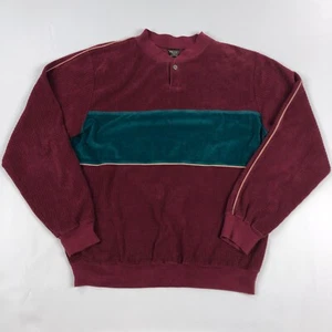 Vintage 70s Velour Shirt Mens Large Long Sleeve Henley Waffle - Picture 1 of 10