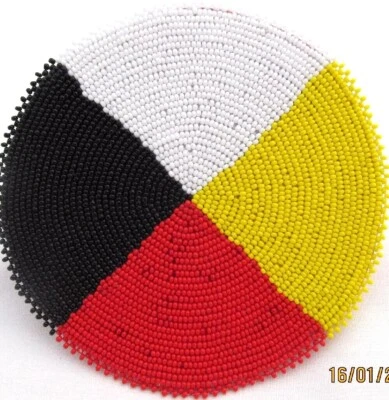 NATIVE STYLE HANDMADE FOUR DIERECTIONS BEADED APPLIQUES ROSETTE 5 INCH - Image 1 of 2