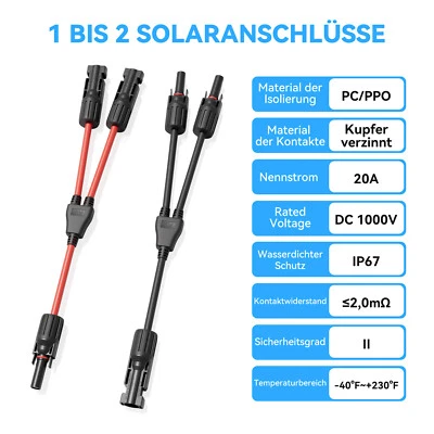 1paar Y Solarstecker Verteiler Buchse 2 Fach Solarpanel Kabel Adapter Solarkabel - Bild 1 von 4