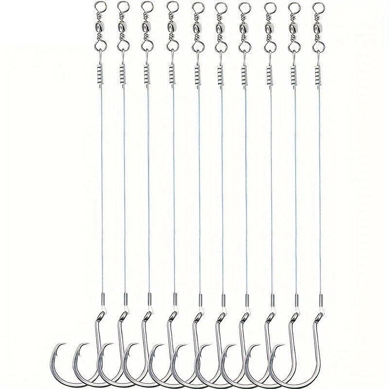 20 Pack Heavy Duty Circle Hook with Leader Wire Bass Catfish Fishing Lure Rig - Image 1 of 4