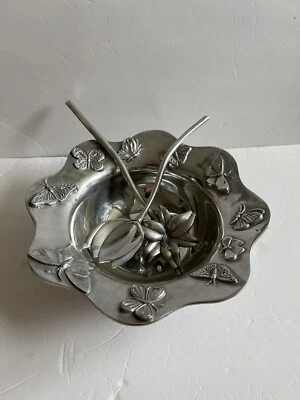 NEW MARIPOSA BUTTERFLIES 3 PC 14” SALAD BOWL & 13” FLOWER FORK/SPOON SERVERS - Image 1 of 4