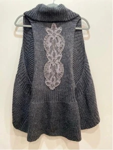 Willow & Clay Anthropology Wool Knit Bead Embellished Vest L Fairy Grunge Y2K - Picture 1 of 12