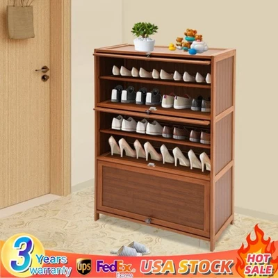32-дюймовый бамбуковый 6-уровневый органайзер для обуви шкаф для хранения с 3 откидными дверцами - Изображение 1 из 4