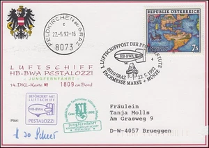 Correo aéreo DKL 14 PESTALOZZI Pro Juventute GRAZ feria marca + moneda 22.5.1992 - Imagen 1 de 2