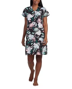 Miss Elaine Women's Short-Sleeve Floral Snap Robe - Seaside - SZ S - Picture 1 of 3