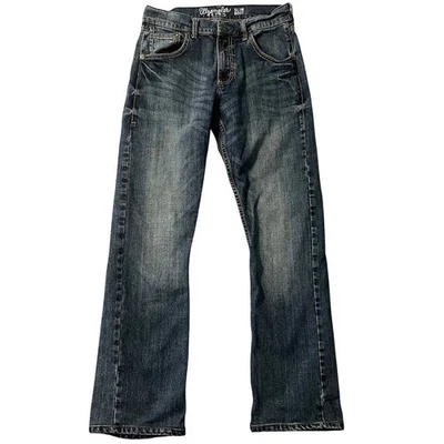 Pantalones de mezclilla retro Wrangler para hombre se adapta a 29x29,5 *dobladillo* bota azul ajustada vaquero occidental papá Foto 1 de 4