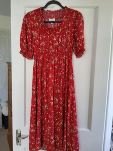 APRICOT Red Ditsy Rose Floral Midi Milkmaid Dress Size Medium 12 BNWT - Picture 1 of 9
