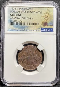NGC ADMIRAL GARDNER SHIPWRECK 1808 India 10 Cash Madras Presidency SEA SALVAGED - Picture 1 of 5
