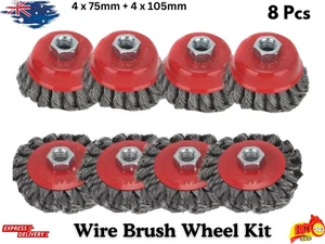8pcs Wheel disc &Cup Brush Set Kit Twist Knot Wire for Angle Grinder M14 AU - Picture 1 of 11