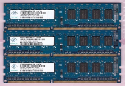 6GB 3x2GB PC3-10600 DDR3-1333 NANYA NT2GC64B88B0NF-CG Desktop Memory Kit BLUE - Image 1 of 2