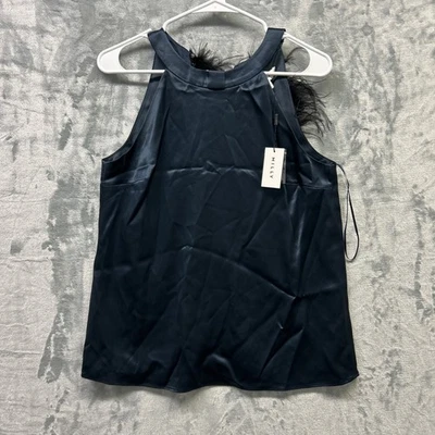 Camisa Milly Mujer Pequeña Azul Viena Martillada Satén Pluma Top Foto 1 de 4