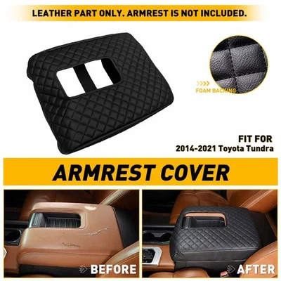Capa apoio de braço acabamento couro preto console central tampa para Toyota Tundra 2014-2021 - Imagem 1 de 4