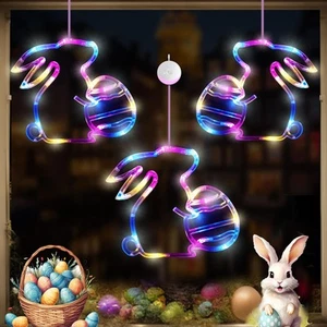 3PCS Easter Window Lights Hanging Bunny Outdoor Decoration Egg Bunny Light Do... - Picture 1 of 6