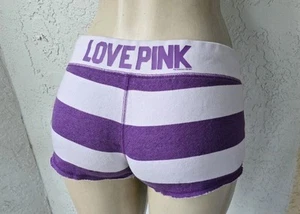 Pantalones Cortos Y2K VICTORIA'S SECRET PINK Púrpura Rayas LOVE PINK Salón Sudadera Pequeños - Imagen 1 de 4