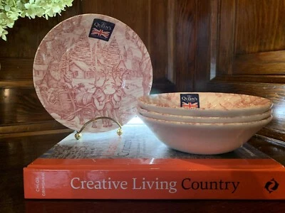 Cuencos de postre de cereales Queen's Churchill SANTA rosa y blanco (4) nuevos con etiquetas Foto 1 de 4