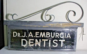 Antiguo letrero de dentista de cobre y vidrio pintado iluminado como no probado - Imagen 1 de 10