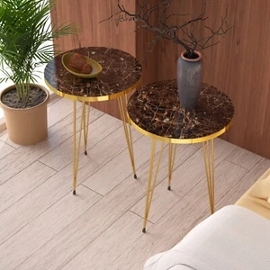 Set of 2 End Table - Wood Round Sofa Side Coffee Tables for Small Spaces - Picture 1 of 100