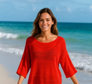 NEW Tommy Bahama Sheer Sweater Womens Size XL Red 100% Cotton Lightweight $110 - Picture 1 of 12