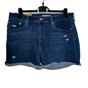 LEVI'S Women's Denim Shorts Mid Length Hyper Soft Dark Wash Plus Size 16/W33 New - Picture 1 of 12