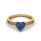 925 Sterling Silver Gold Plated Heart Shape Blue Synthetic Solitaire Women Ring