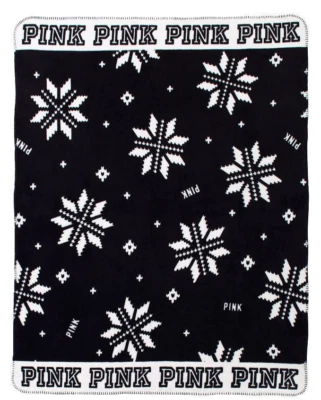 NEW VICTORIA SECRET PINK LIMITED EDITION BLACK-WHITE COZY THROW BLANKET 50"x 60" - Image 1 of 2