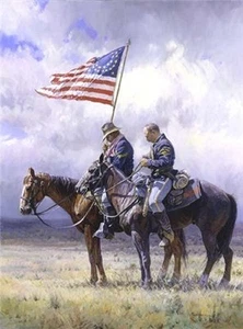 Homenaje de Martin Grelle Militar Occidental Veteranos Caballo Soldados Bandera Americana - Imagen 1 de 1